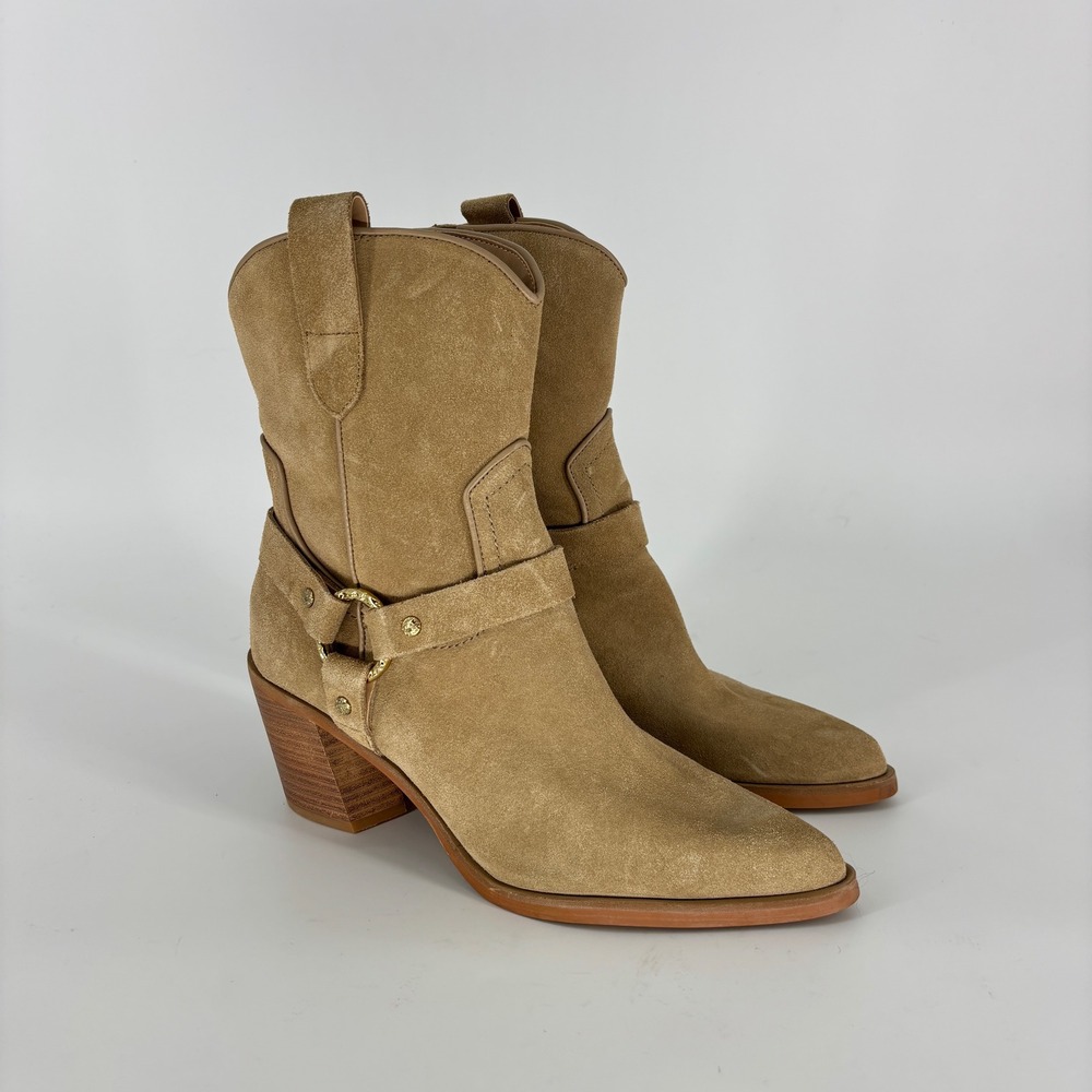 Dolce Vita Kenzen Western Harness Boot Dark Taupe Suede Women Size 8 Pointed Toe